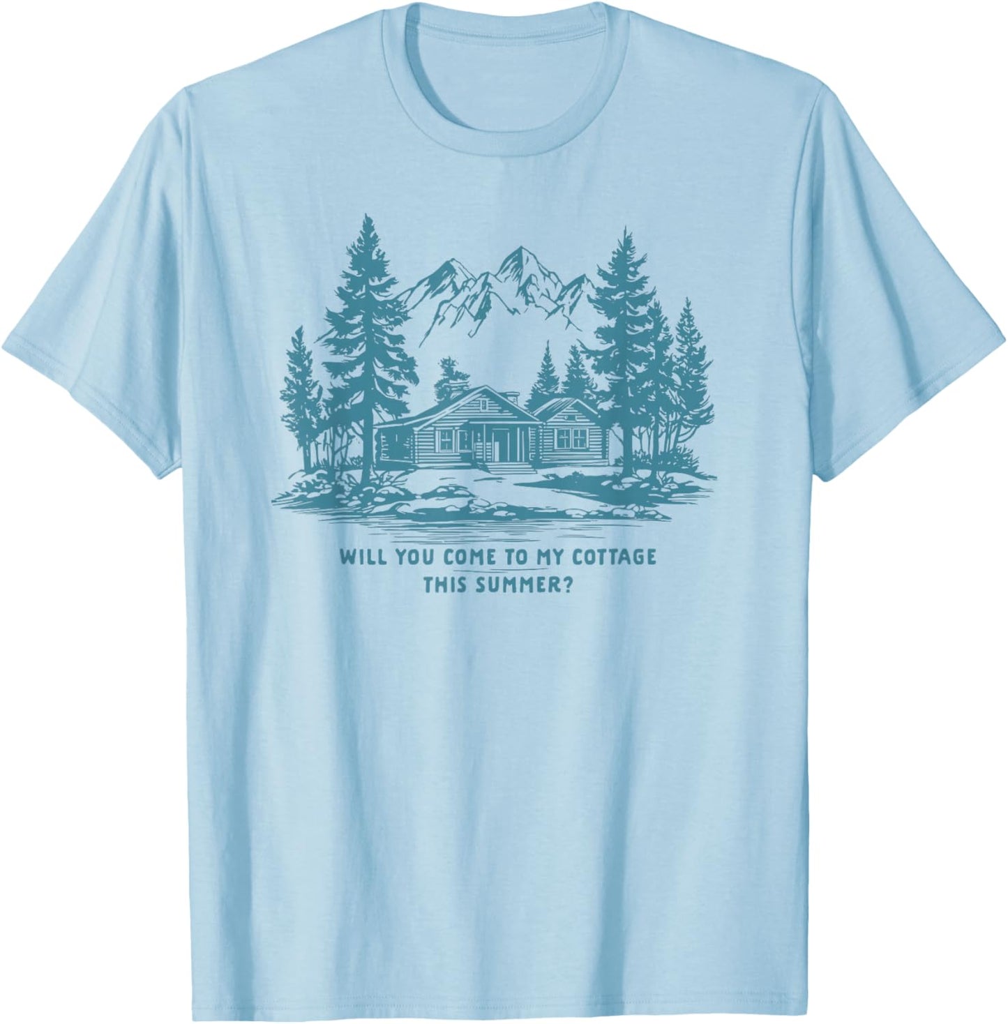 Come to My Cottage This Summer Vintage-Grafik Herren T-Shirt - T-Shirt | Light Blue