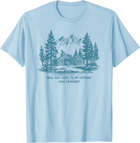 Come to My Cottage This Summer Vintage-Grafik Herren T-Shirt - T-Shirt | Light Blue