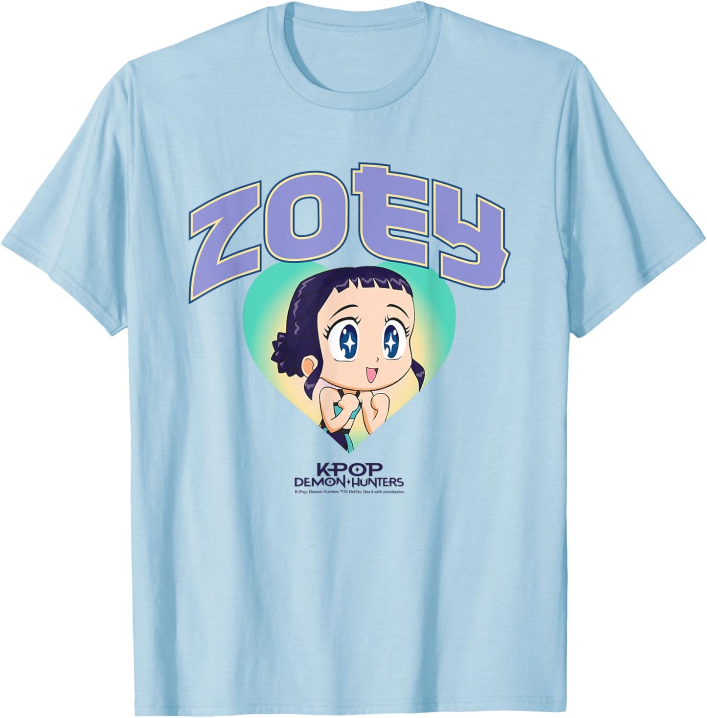 Kpop Demon Hunters Zoey Collegic Officially Licensed T-Shirt - T-Shirt | Light Blue