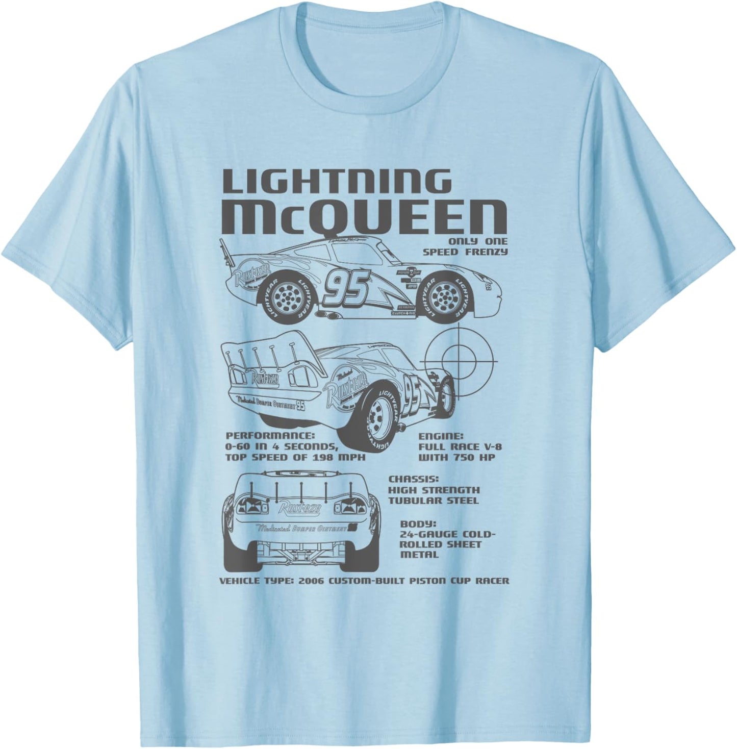 Cars Lightning McQueen Only One Diagram T-Shirt - T-Shirt | Light Blue