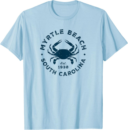 Myrtle Beach South Carolina Blue Crab Vacation Souvenir T-Shirt - T-Shirt | Light Blue