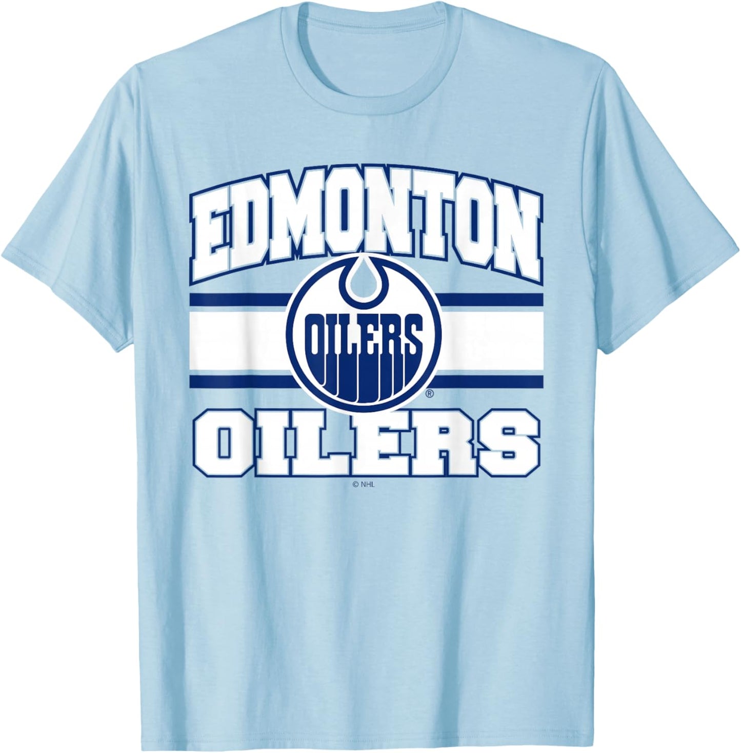 Edmonton Oilers Stripe Orange Officially Licensed T-Shirt - T-Shirt | Light Blue