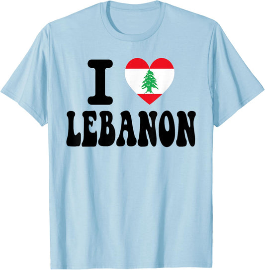 Retro Travel Souvenir with Flag I Love Lebanon Heart Shaped T-Shirt - T-Shirt | Light Blue