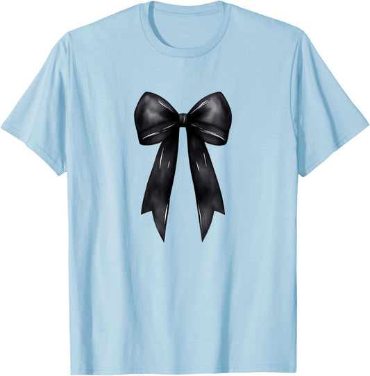 Aesthetic Black Bow Ribbon Watercolor T-Shirt - T-Shirt | Light Blue