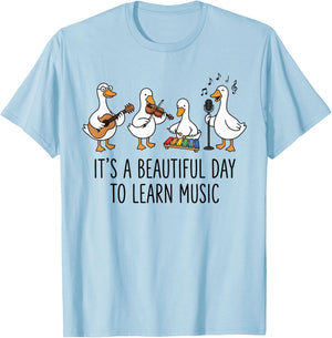 It's A Beautiful Day to Learn Music Cute Goose Teacher T-Shirt - T-Shirt | Light Blue