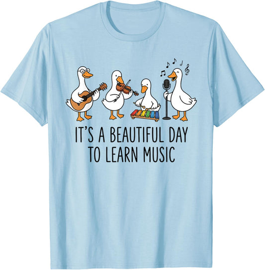 It's A Beautiful Day to Learn Music Cute Goose Teacher T-Shirt - T-Shirt | Light Blue