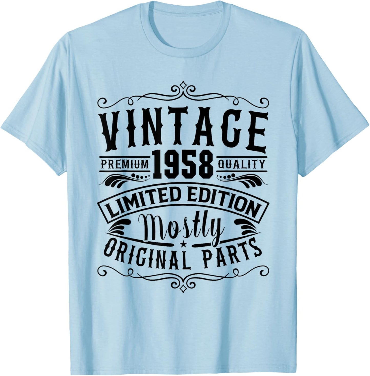 Born in 1958 Birthday, Vintage Mostly Original Parts Funny T-Shirt - T-Shirt | Light Blue