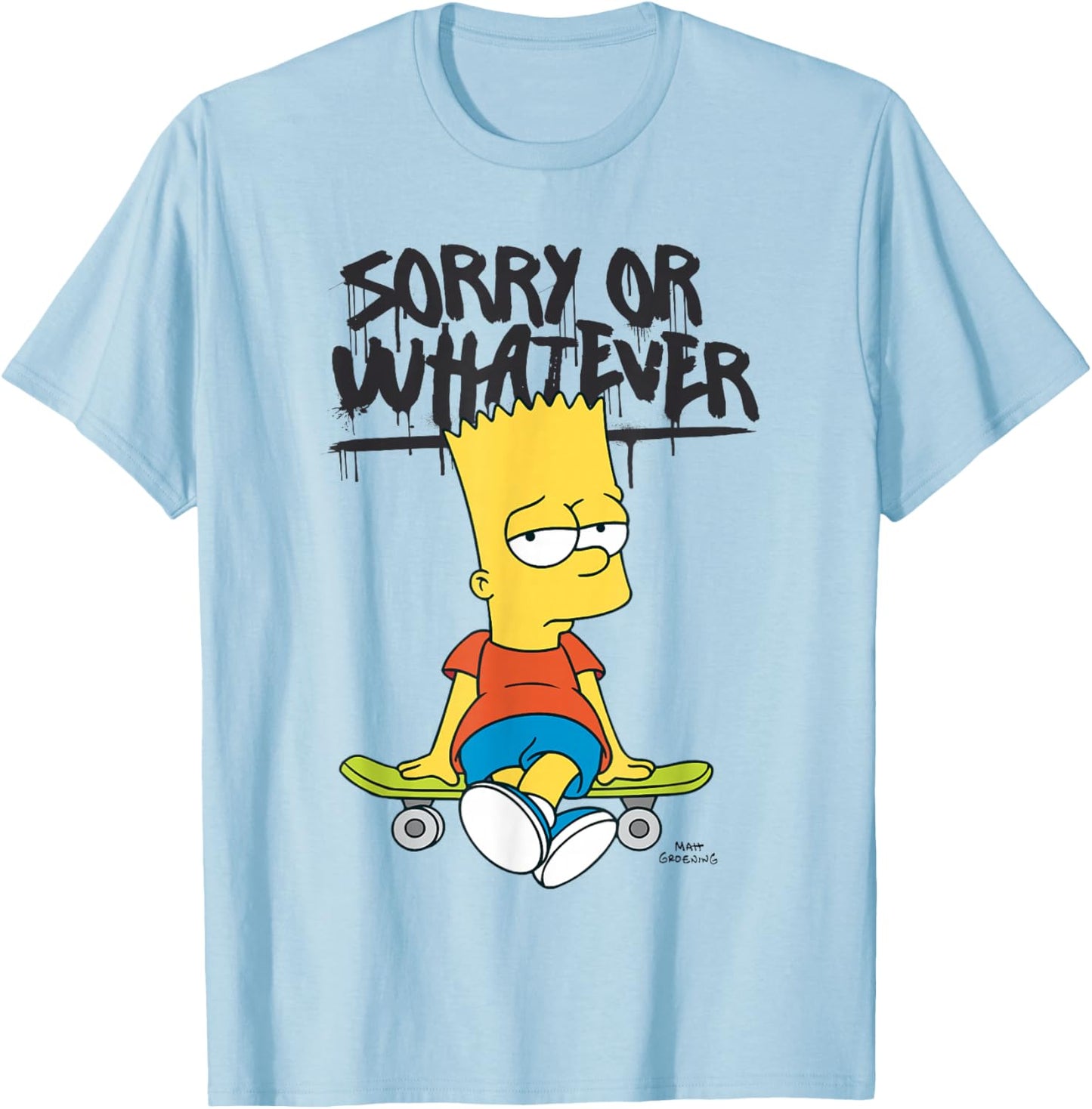 The Simpsons Bart Sorry Or Whatever Skateboard T-Shirt - T-Shirt | Light Blue