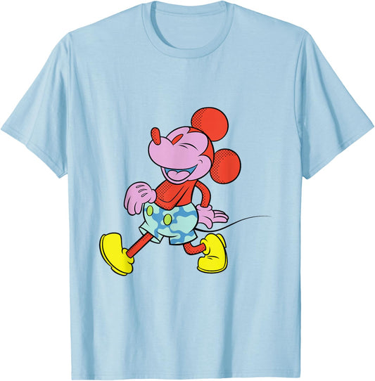 Disney Mickey Mouse Wild Colors Retro Vintage Walking Pose T-Shirt - T-Shirt | Light Blue