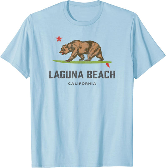 Vintage Laguna Beach California Bear Surfing Souvenir T-Shirt - T-Shirt | Light Blue
