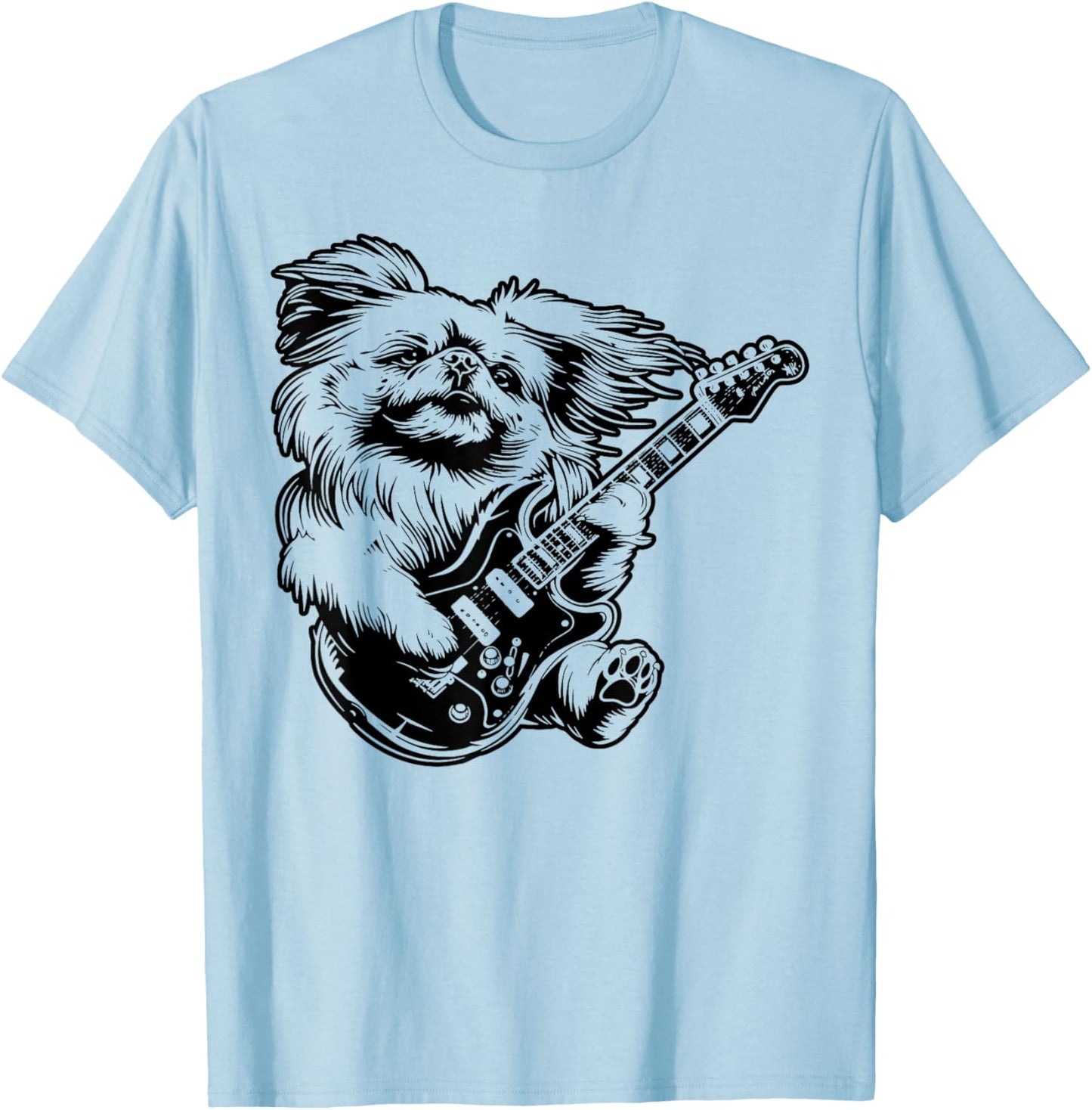 Dog Guitarist Guitar - Pekingese Dad Mom T-Shirt - T-Shirt | Light Blue
