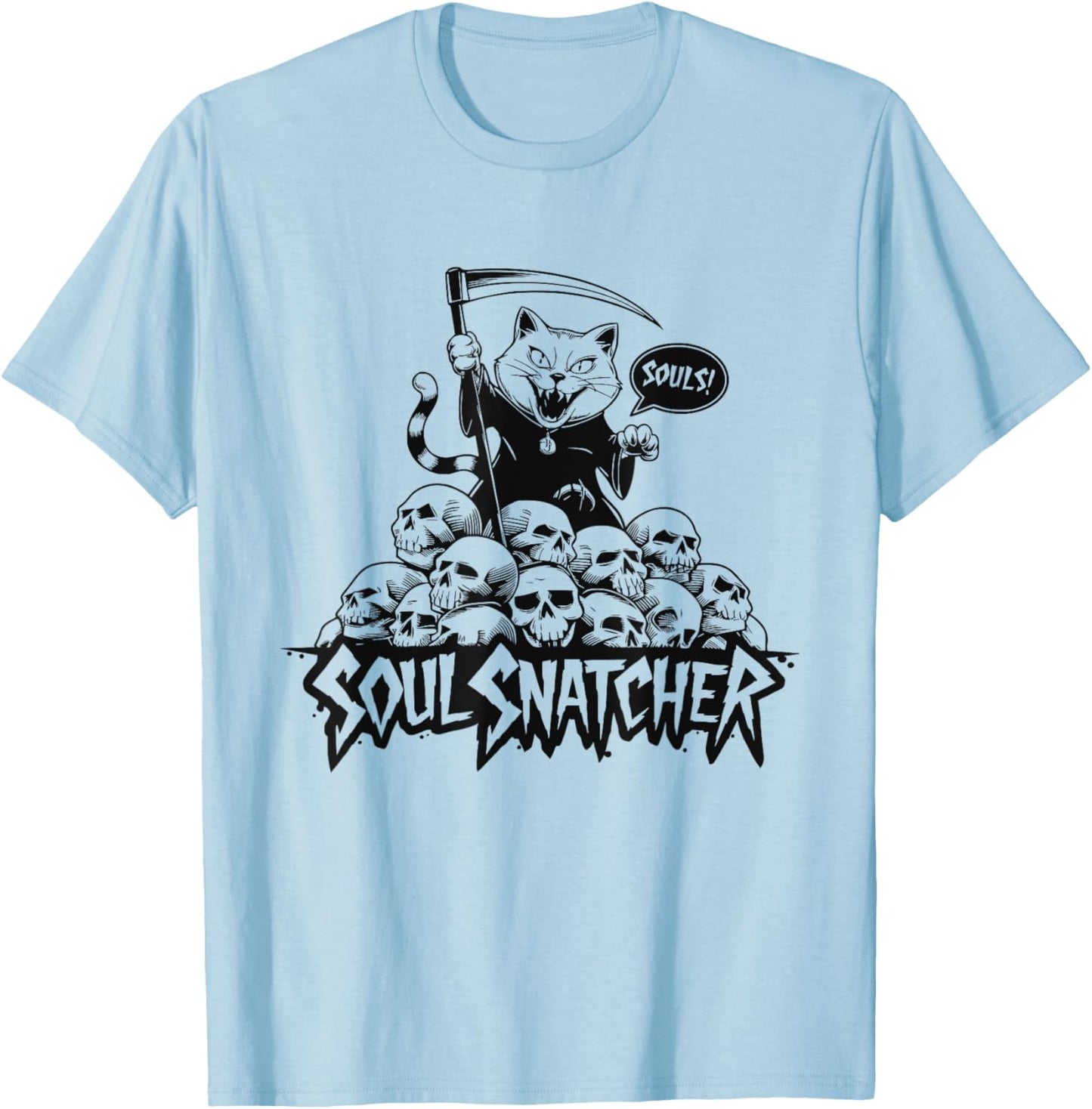 Soul Snatcher Cat Collects Souls Halloween Men Women T-Shirt - T-Shirt | Light Blue