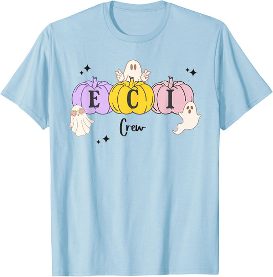ECI Speech Therapy SLP Pumpkins Ghosts Speech Autumn Fall T-Shirt - T-Shirt | Light Blue