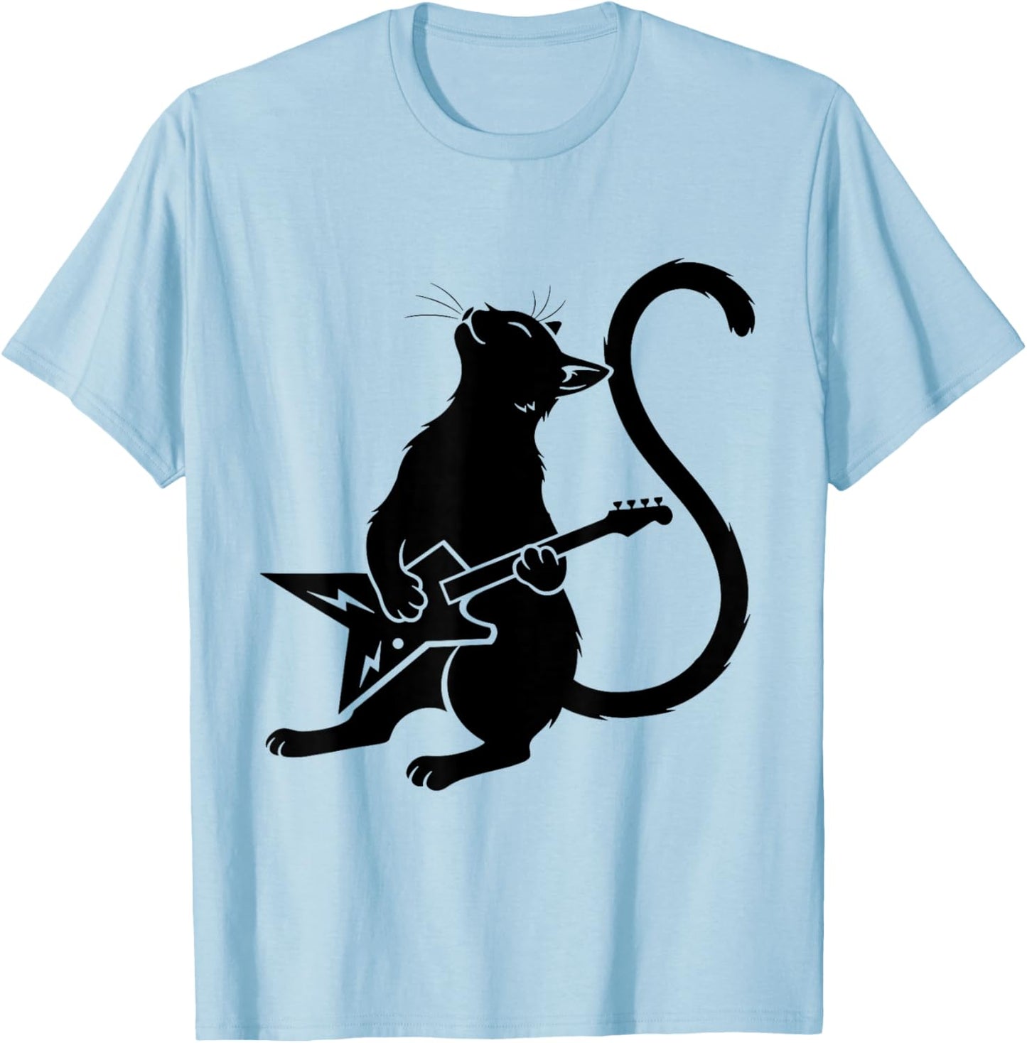 Funny Cat Playing Electric Guitar Cool Metal Rock Musician T-Shirt - T-Shirt | Light Blue