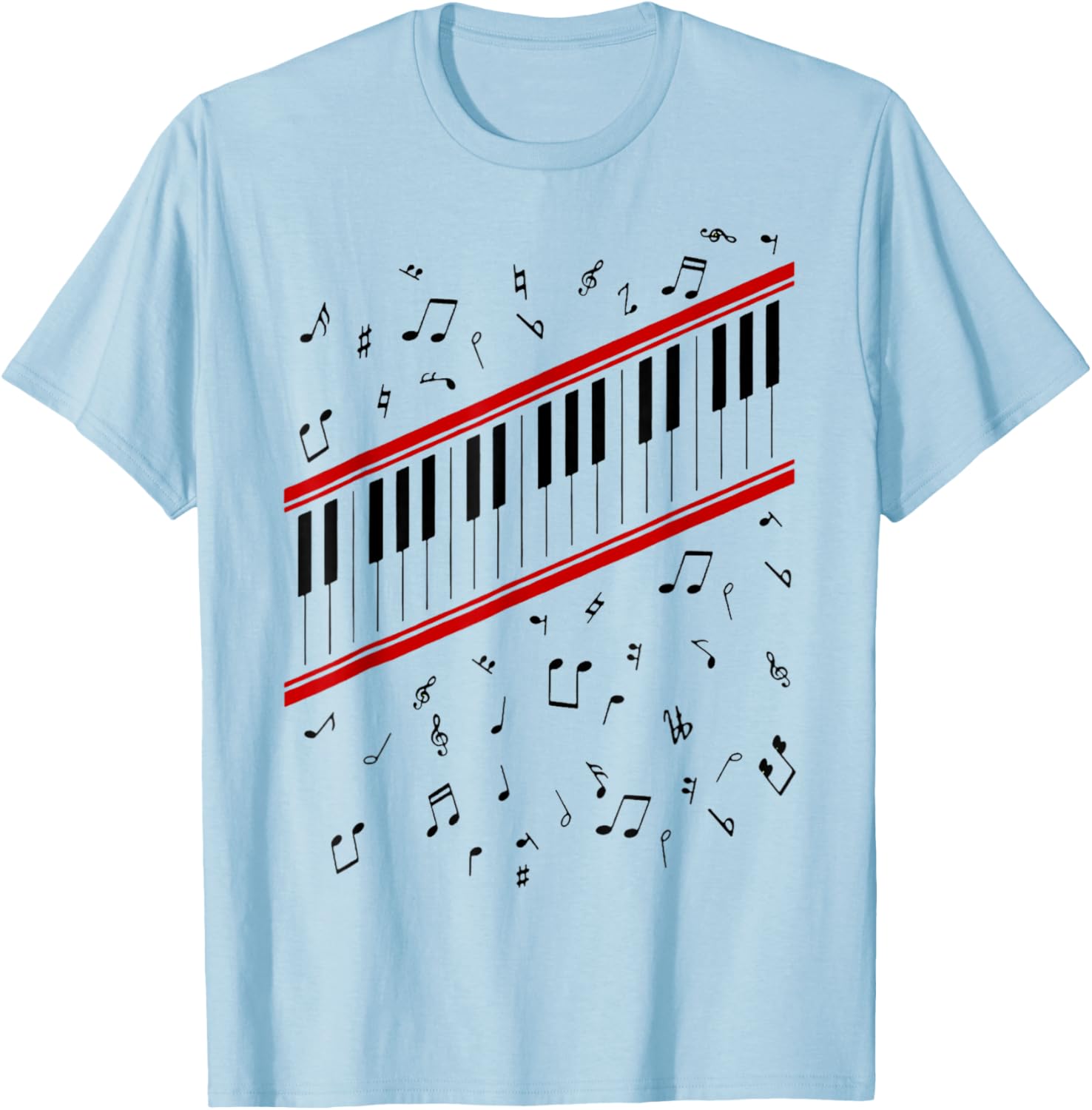 Retro Piano Keyboard Music Notes 80s Vibe T-Shirt - T-Shirt | Light Blue
