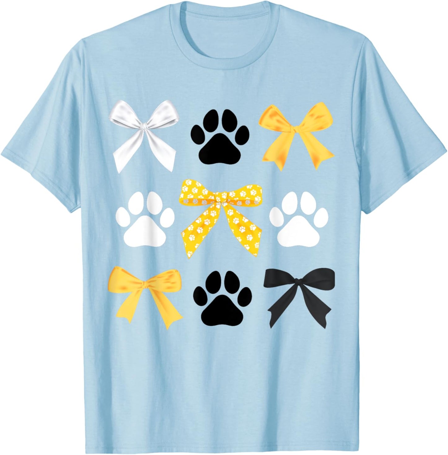 Coquette Bows and Paw Print Trendy School Spirit Teacher T-Shirt - T-Shirt | Light Blue