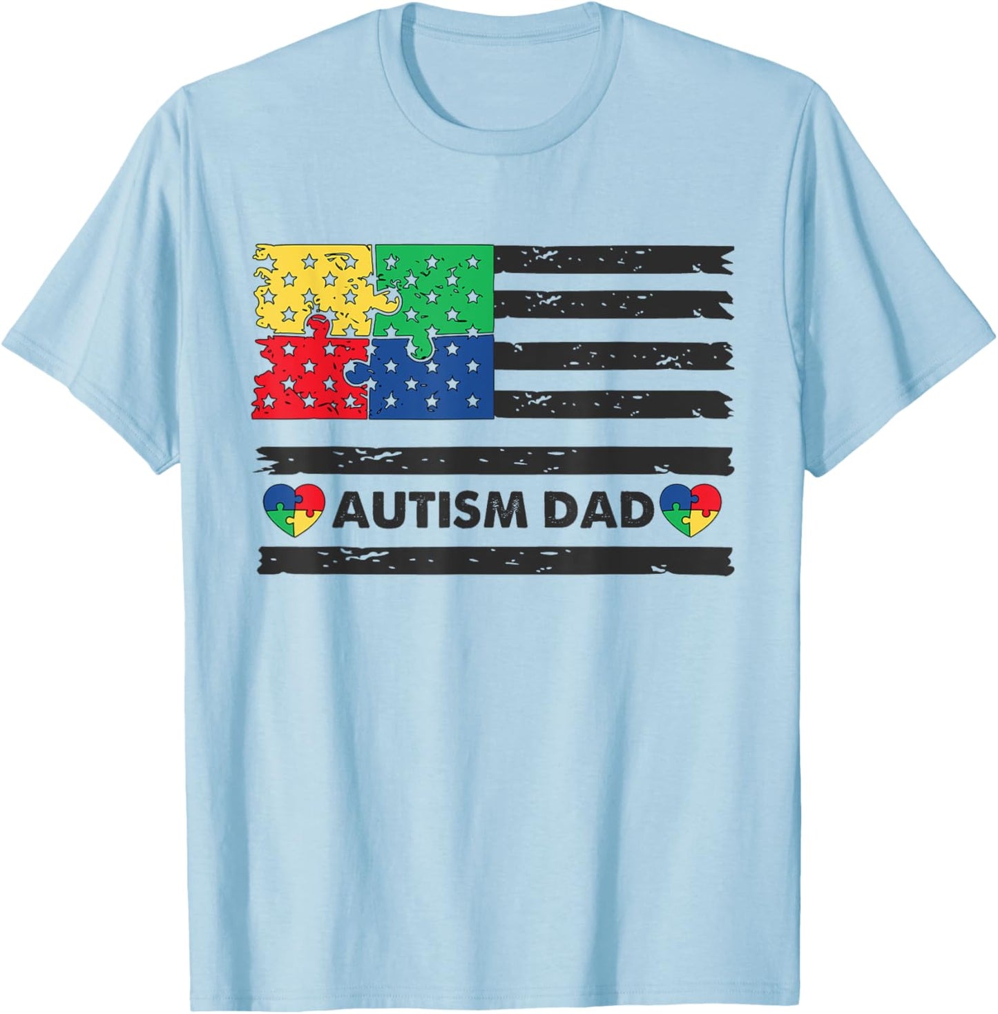 Autism Dad American Flag USA T-Shirt - T-Shirt | Light Blue