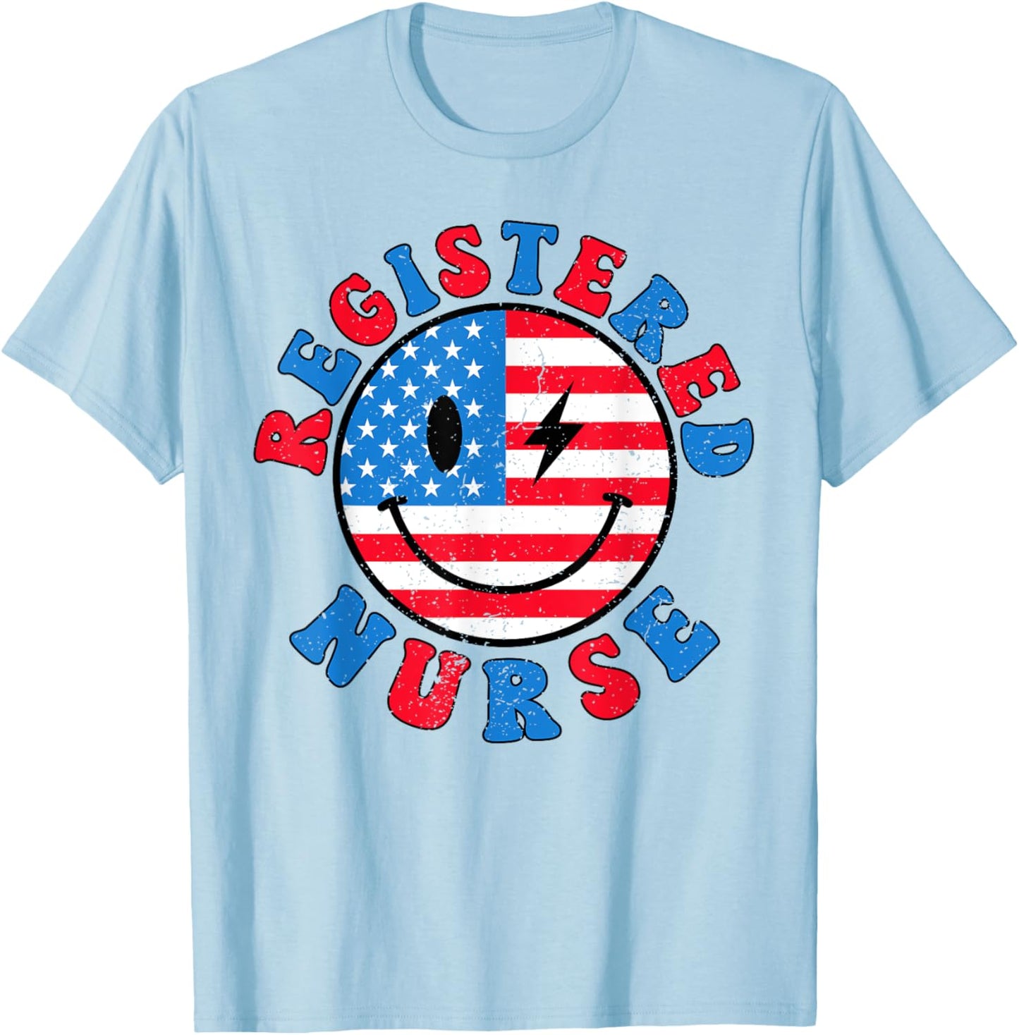 Registered Nurse 4th of July 2024 American Flag RN Nurse T-Shirt - T-Shirt | Light Blue