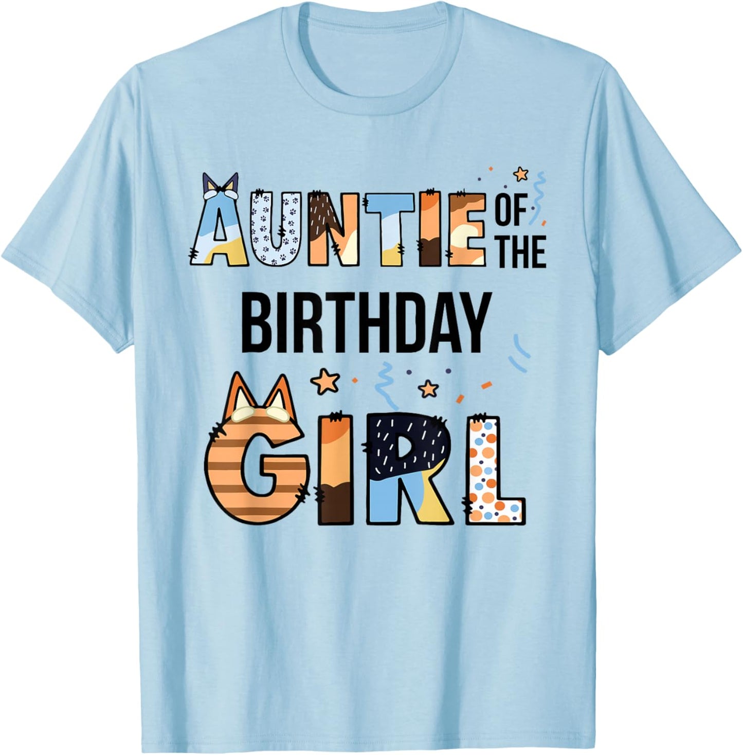 Auntie of The Birthday Girl Party Blue Dog Lover Matching T-Shirt - T-Shirt | Light Blue