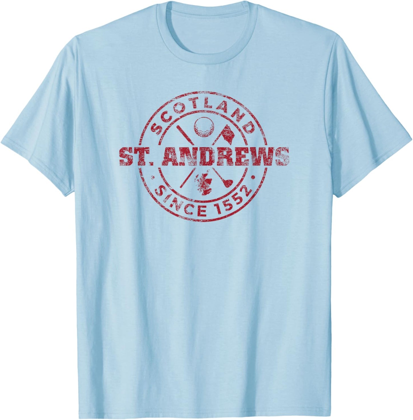 St. Andrews Scotland Golf 1552 Cardinal Imprint Distressed T-Shirt - T-Shirt | Light Blue