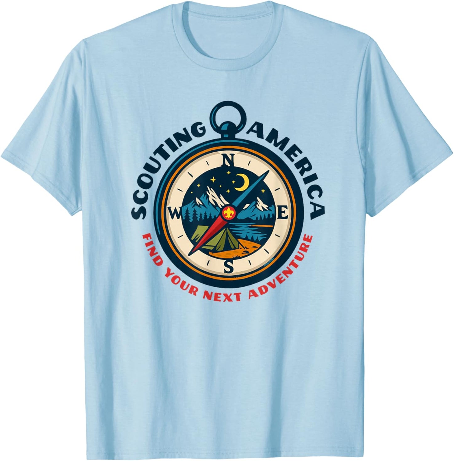Find Your Next Adventure Scouting America Retro Compass Art T-Shirt - T-Shirt | Light Blue