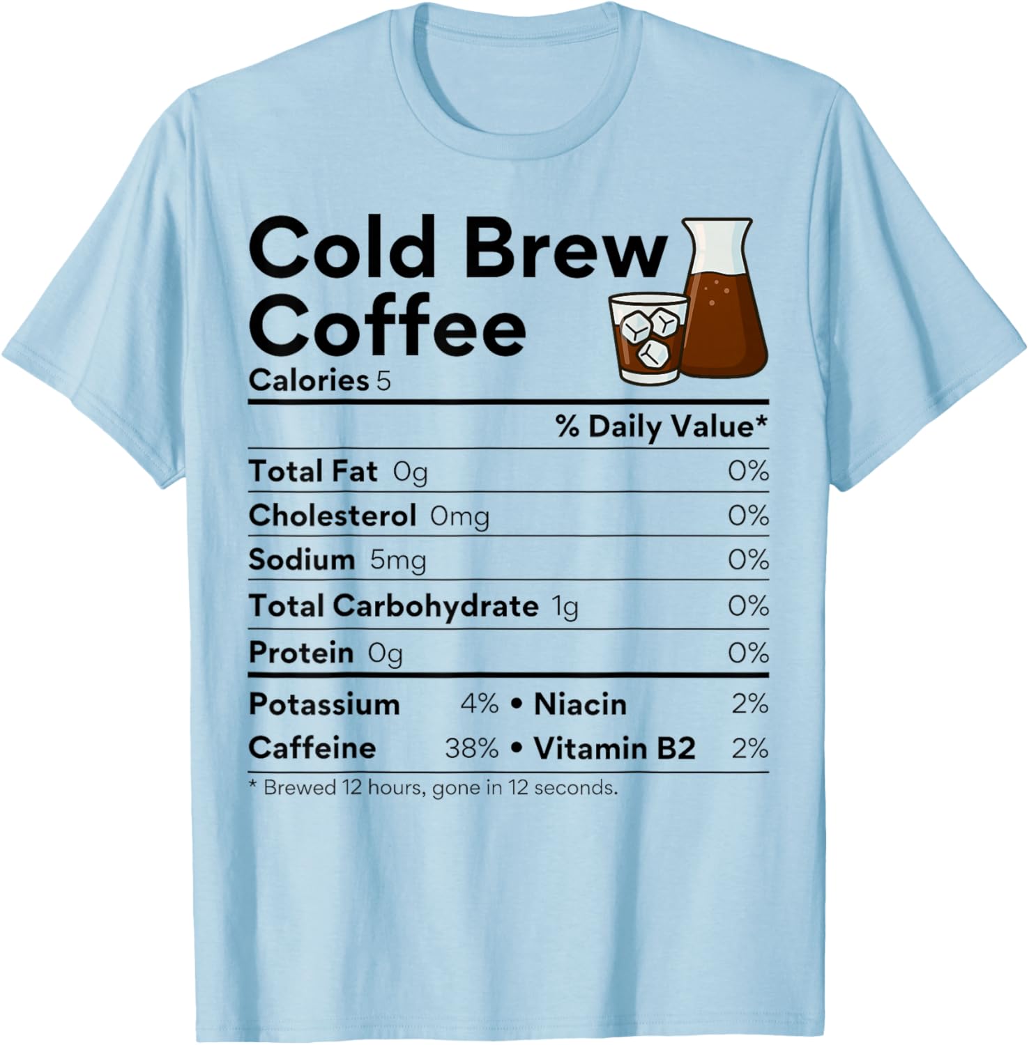 Iced Cold Brew Coffee Lovers Costume Food Nutrition Facts T-Shirt - T-Shirt | Light Blue