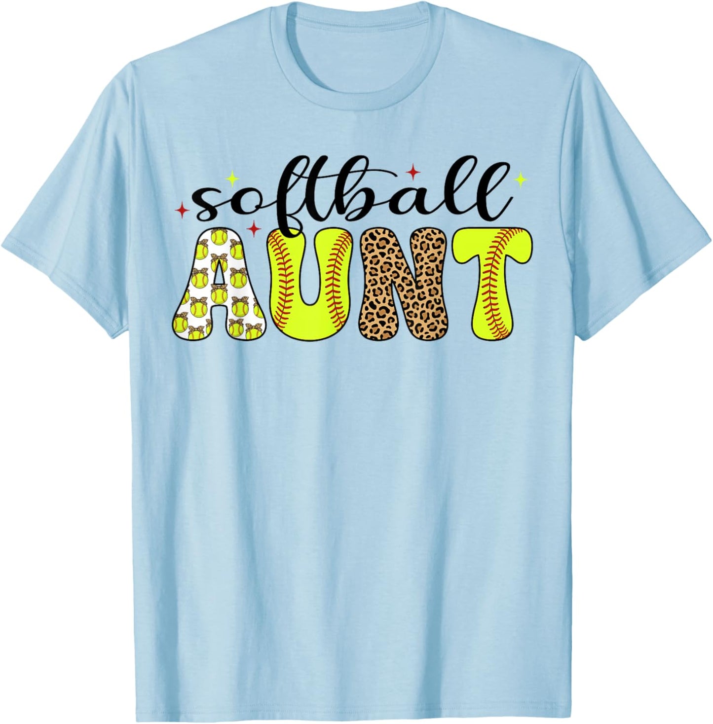 Softball Aunt Leopard Coquette Bow Auntie Women T-Shirt - T-Shirt | Light Blue