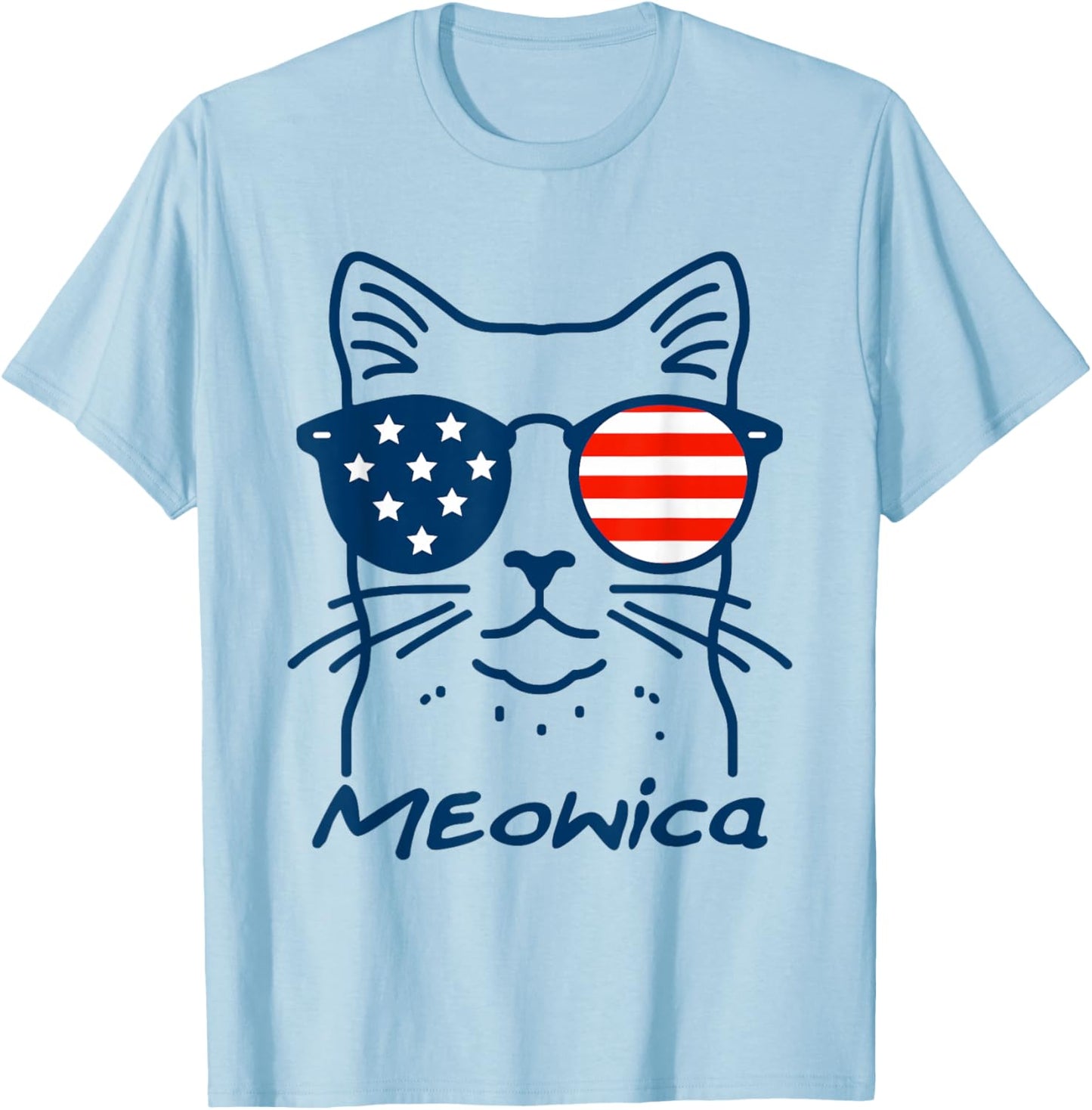 Meowica USA 'Merica Cat 4th of July Funny Patriotic T-Shirt - T-Shirt | Light Blue
