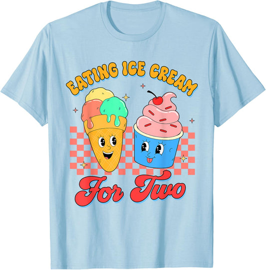Pregnancy Announcement Mommy To Be Eating Ice Cream For Two T-Shirt - T-Shirt | Light Blue