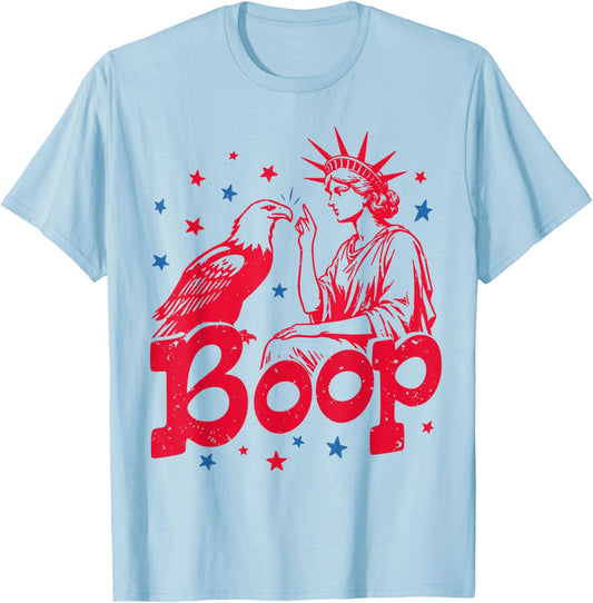 Boop Vintage Statue of Liberty and Eagle Funny Patriotic T-Shirt - T-Shirt | Light Blue