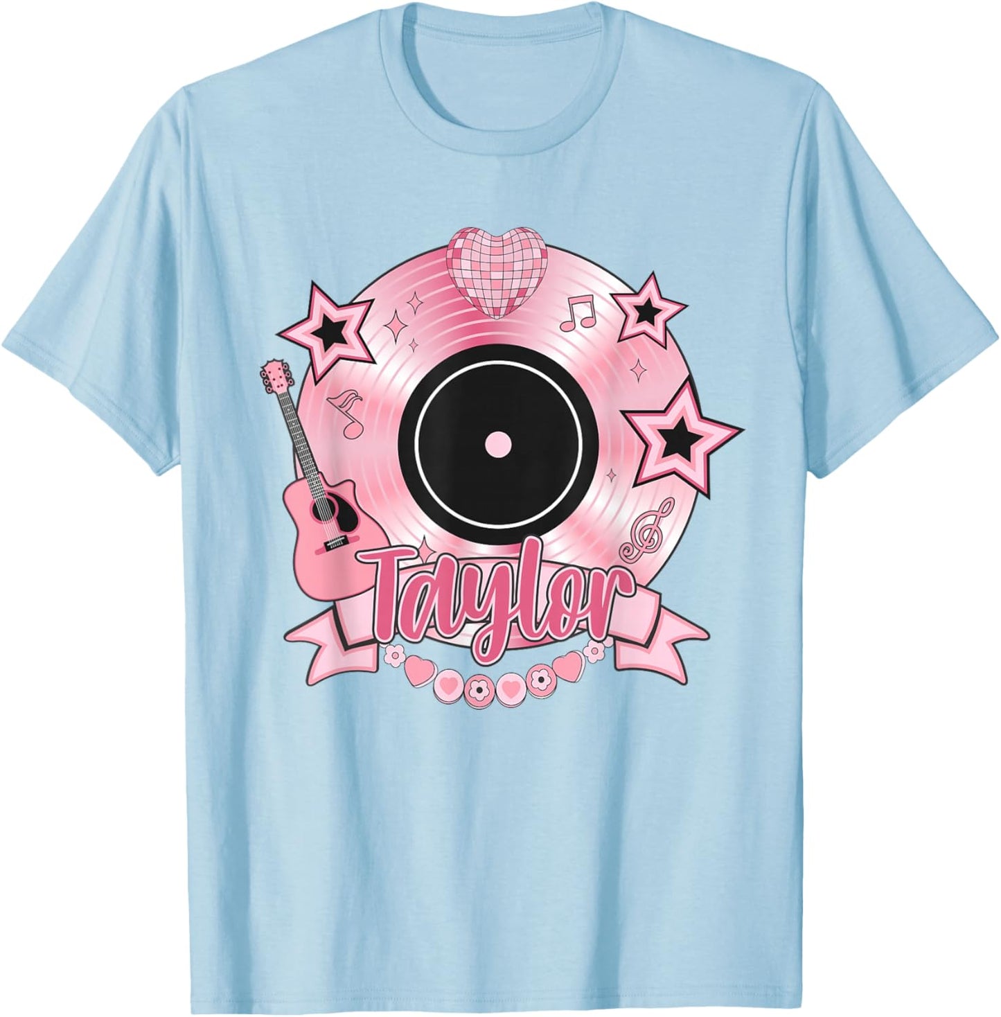 Girls Retro Taylor First Name Personalised Groovy 80s T-Shirt - T-Shirt | Light Blue