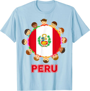 Kids Peru Flag Shirt Toddler Baby Peruvian Hispanic Heritage T-Shirt - T-Shirt | Light Blue