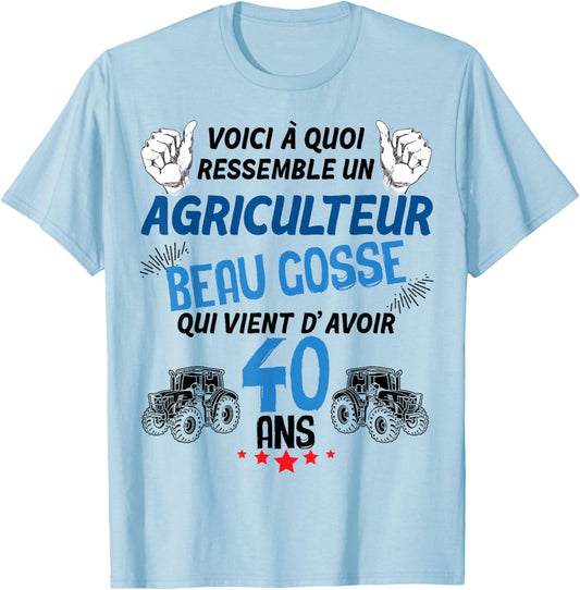 Farmer 40 Years Old Handsome Kid And Class Driving Tractor T-Shirt - T-Shirt | Light Blue