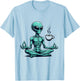 Alien Yoga With Coffee Mug UFO Lover Funny Meditate Poses T-Shirt - T-Shirt | Light Blue