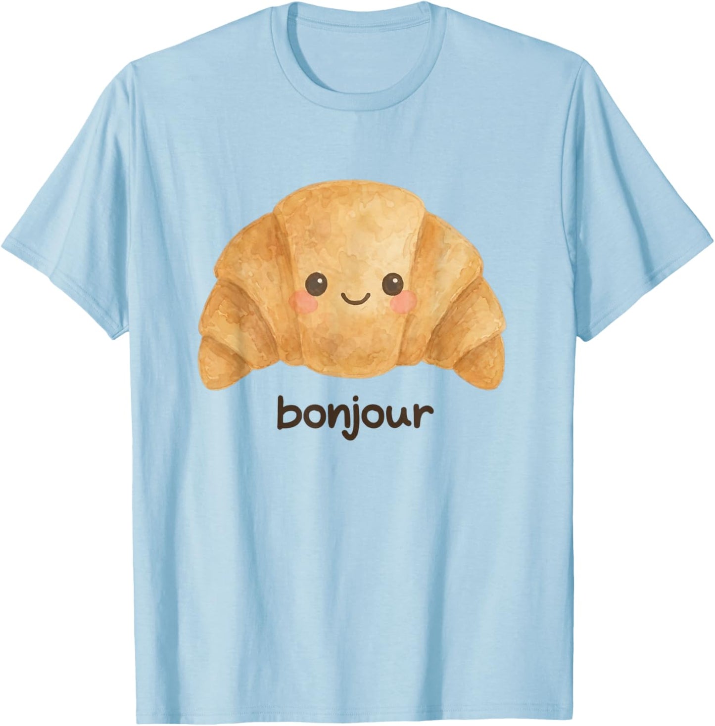 Kawaii Croissant Happy Face Gebäckliebhaber T-Shirt - T-Shirt | Light Blue