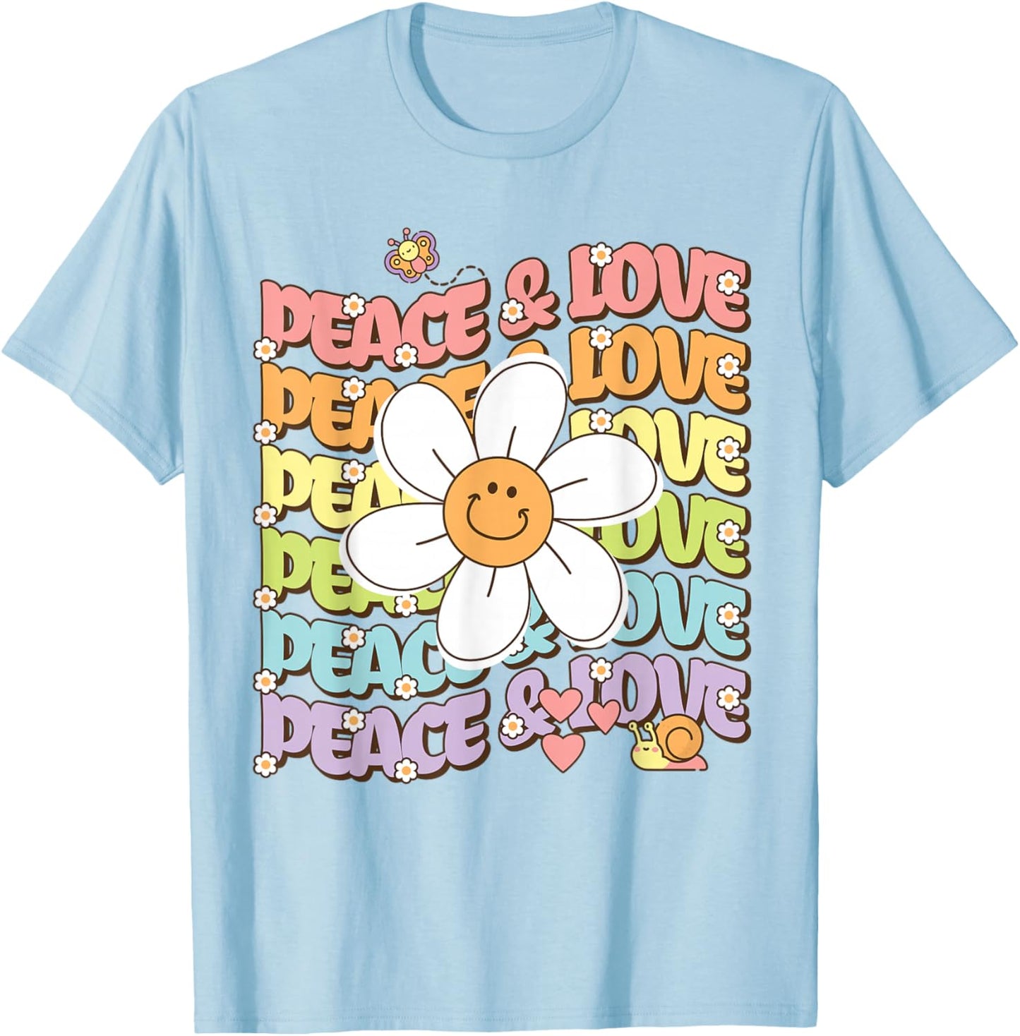 Retro Peace & Love Shirt Cute Smile Daisy Flower Women Teens T-Shirt - T-Shirt | Light Blue