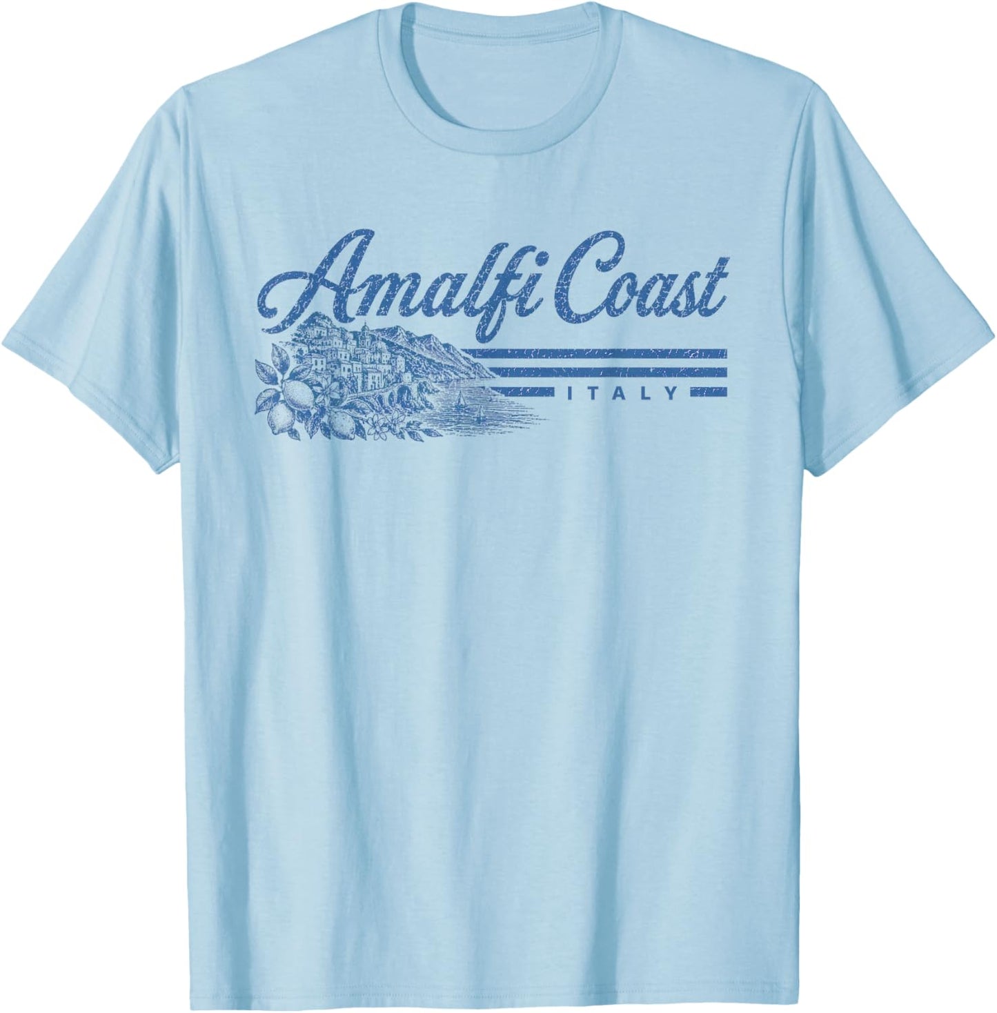 Amalfi Coast Italy Vintage Retro Travel Destination T-Shirt - T-Shirt | Light Blue