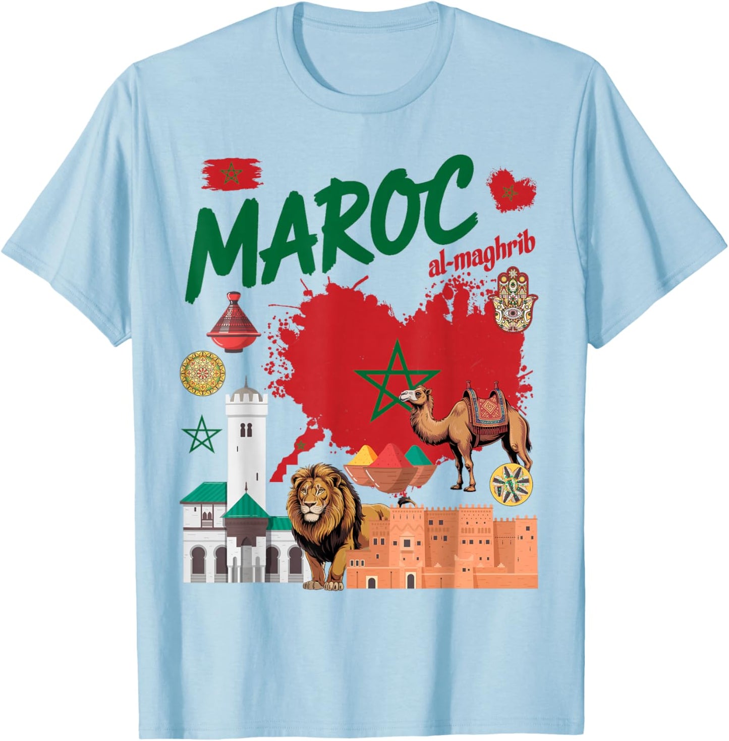 Moroccan Flag Outfit Idea on the Theme of Moroccan Culture T-Shirt - T-Shirt | Light Blue