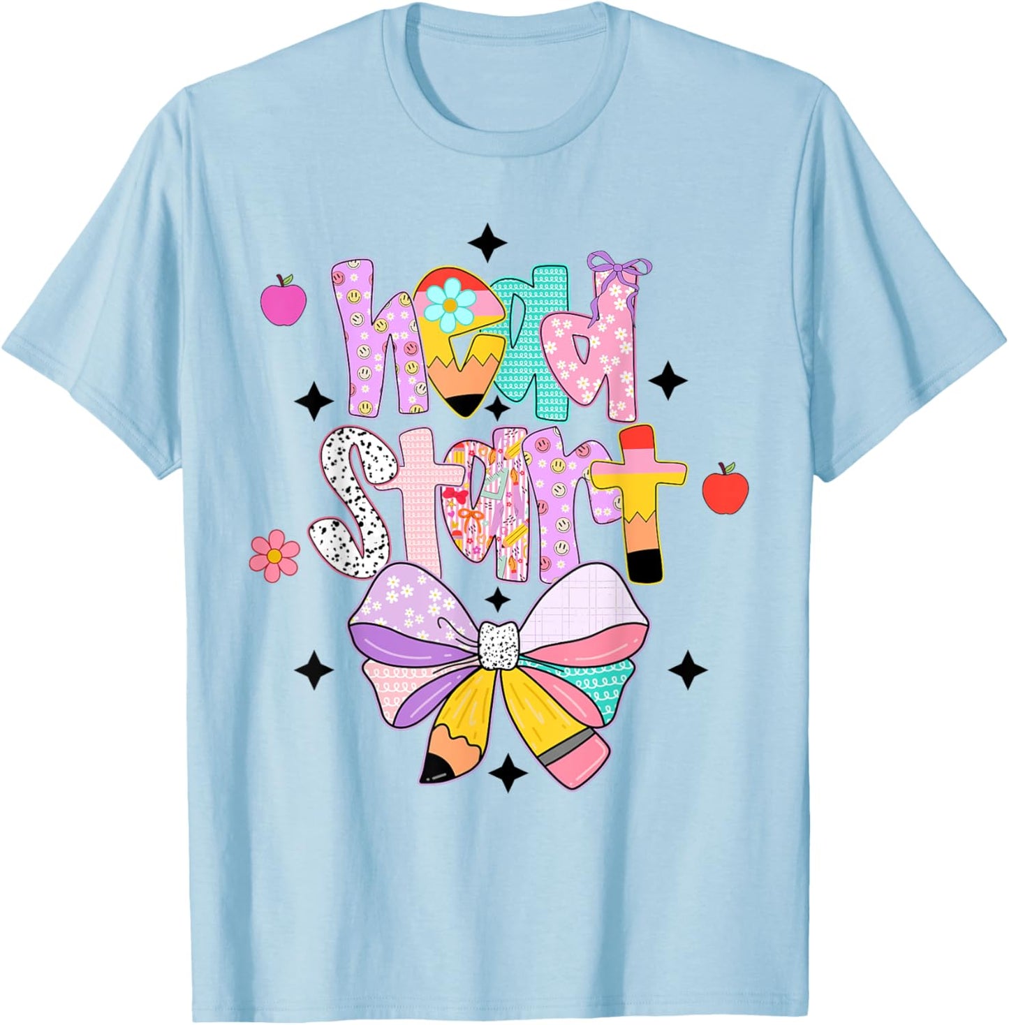 Groovy Head Start Preppy Coquette Bow Headstart Teacher Life T-Shirt - T-Shirt | Light Blue