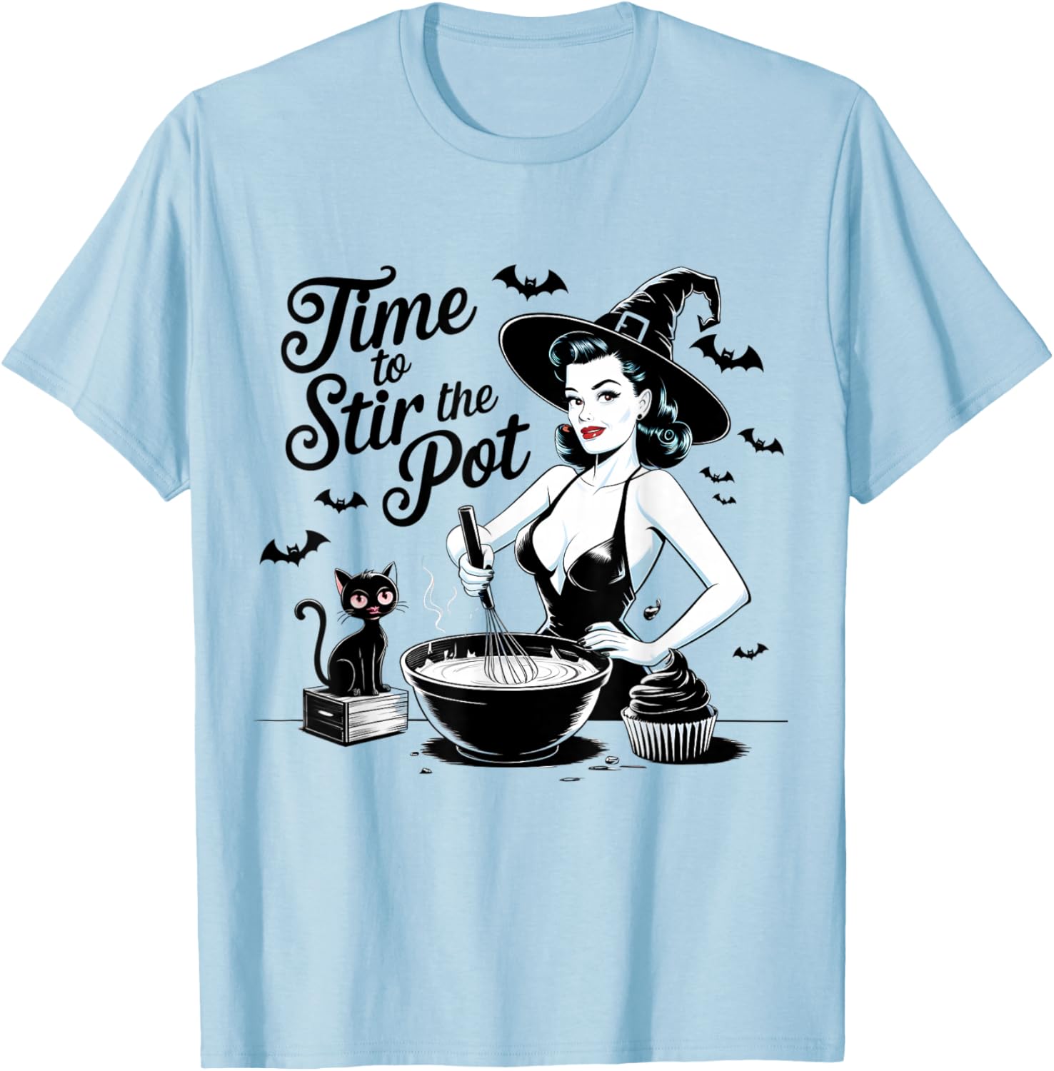 Witch Pin-Up Retro Baking Halloween Vintage T-Shirt - T-Shirt | Light Blue