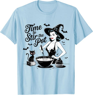 Witch Pin-Up Retro Baking Halloween Vintage T-Shirt - T-Shirt | Light Blue