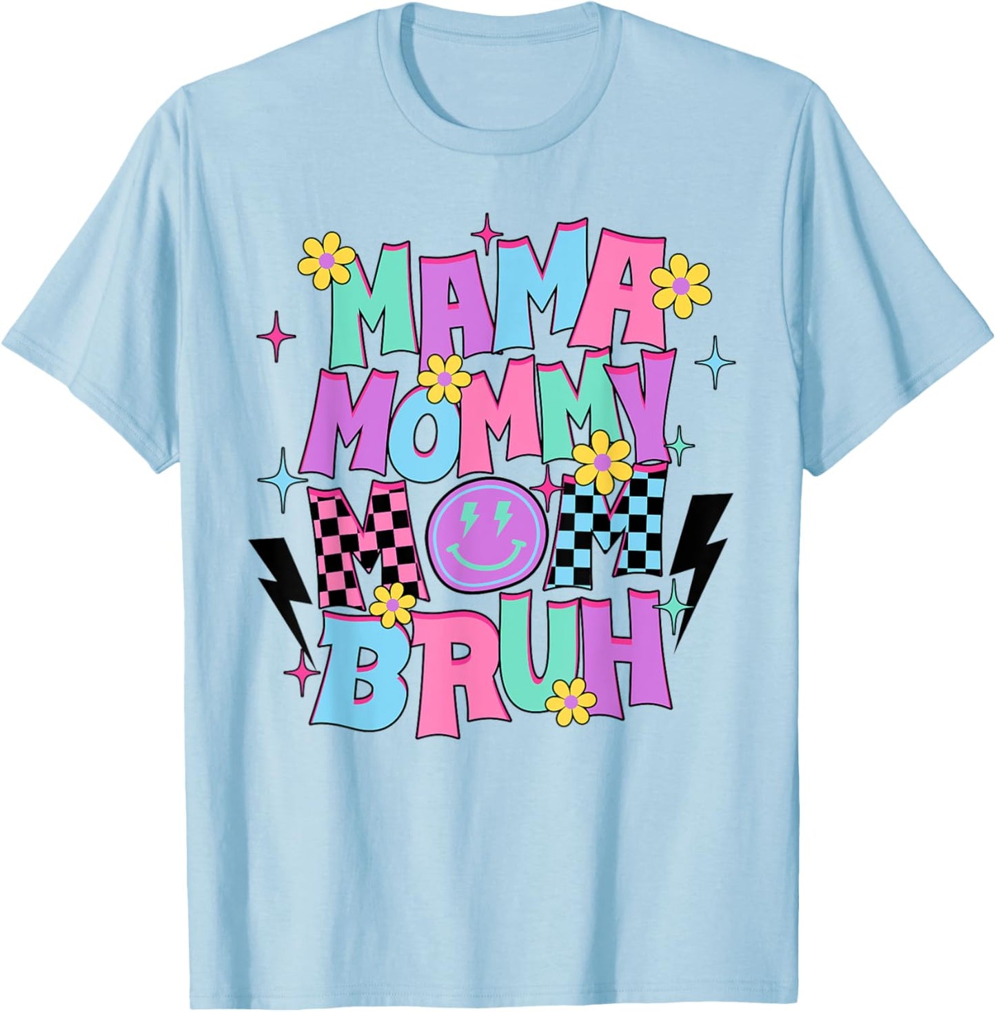 Retro Groovy Mama Mommy Mom Bruh Mothers Day 2024 T-Shirt - T-Shirt | Light Blue