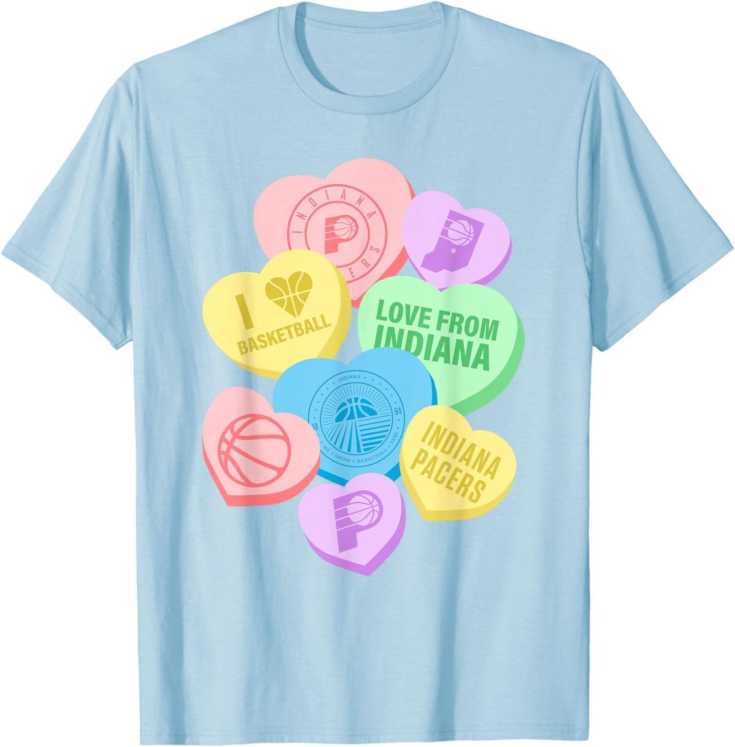 NBA Indiana Pacers Valentine's Day Candy Hearts T-Shirt - T-Shirt | Light Blue