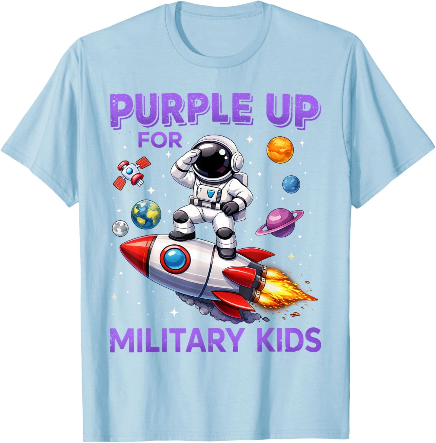 Purple Up Military Kids Military Child Month Astronaut Funny T-Shirt - T-Shirt | Light Blue