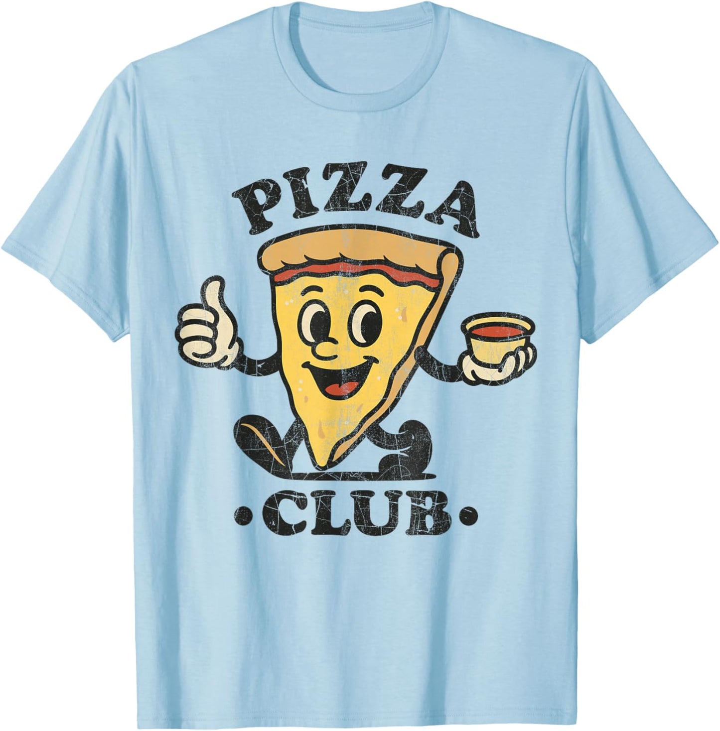 Pizza Club Retro Cartoon Mascot Slice T-Shirt - T-Shirt | Light Blue