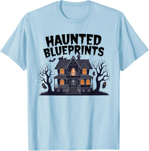 Haunted Blueprints Ghostly House Architect Halloween T-Shirt - T-Shirt | Light Blue