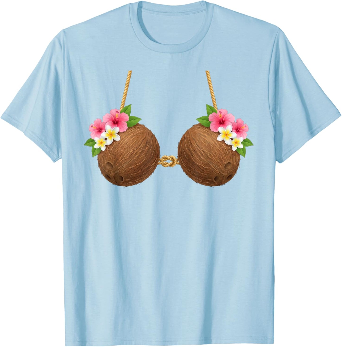 Tiki Luau Hula Hawaiian Coconut Bra with Coconut Breasts T-Shirt - T-Shirt | Light Blue
