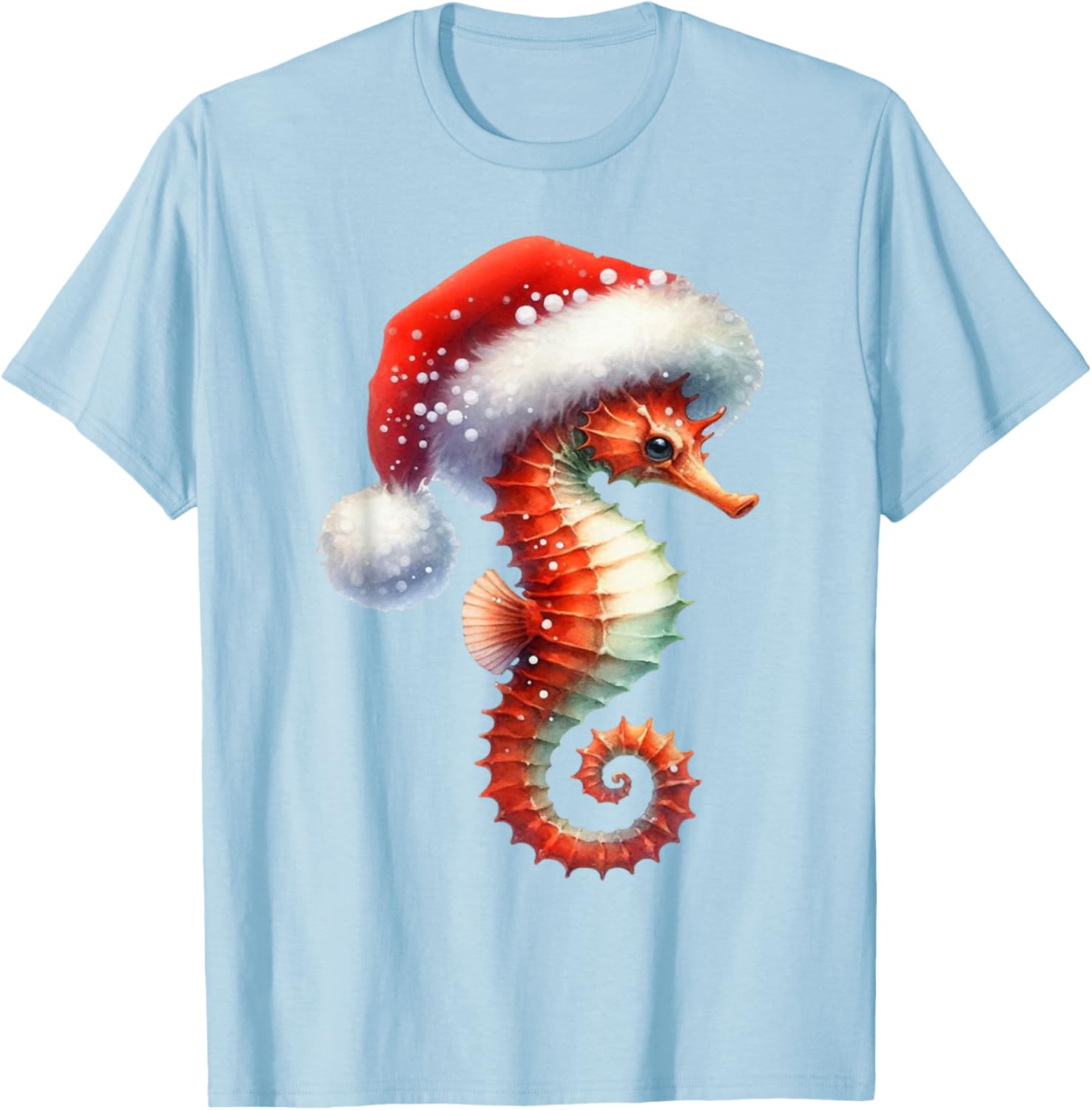 Coastal Christmas Seahorse Beach Holiday Winter Xmas T-Shirt - T-Shirt | Light Blue