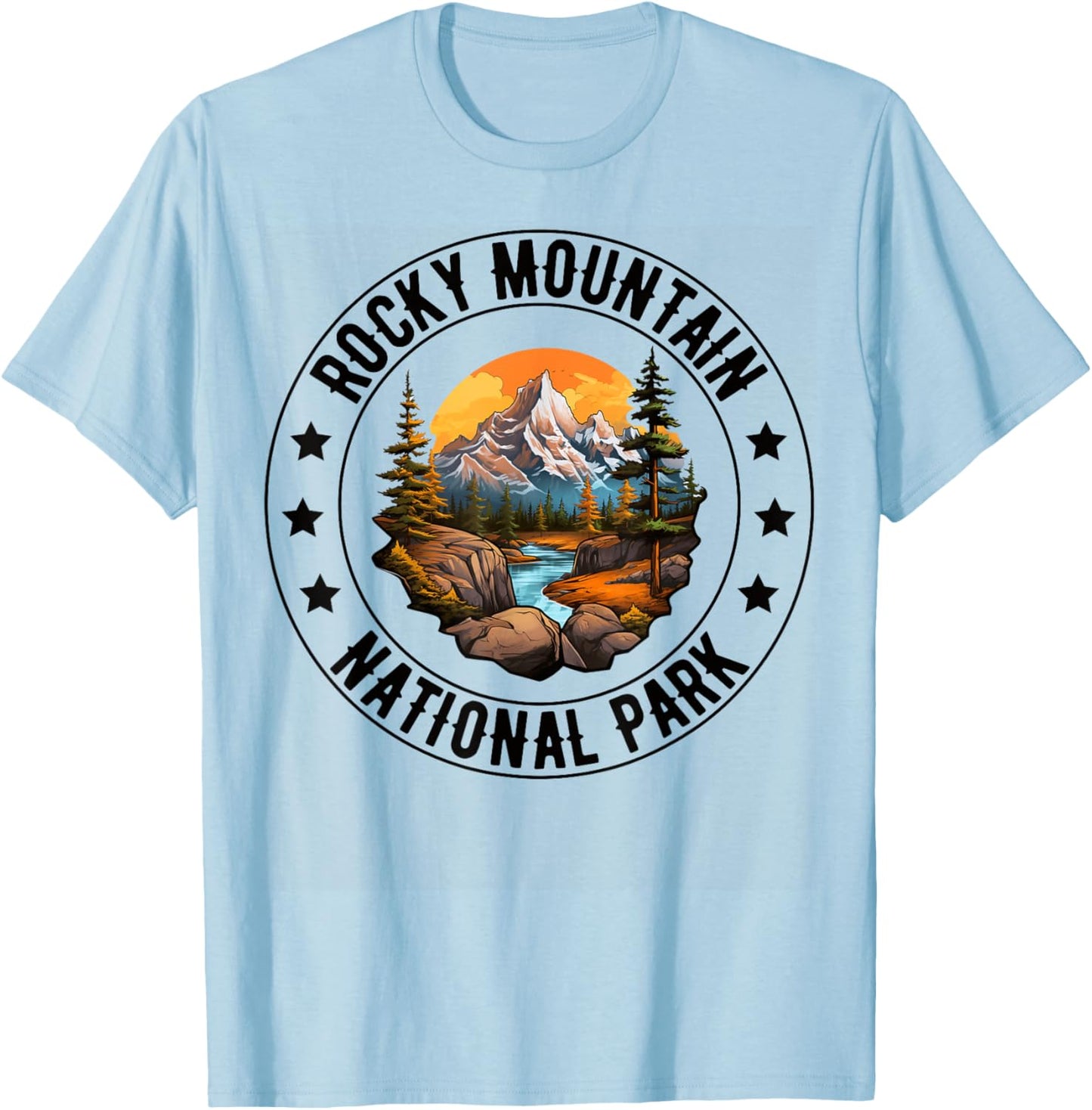 Retro Rocky Mountain National Park Hiking Camping Outdoor T-Shirt - T-Shirt | Light Blue