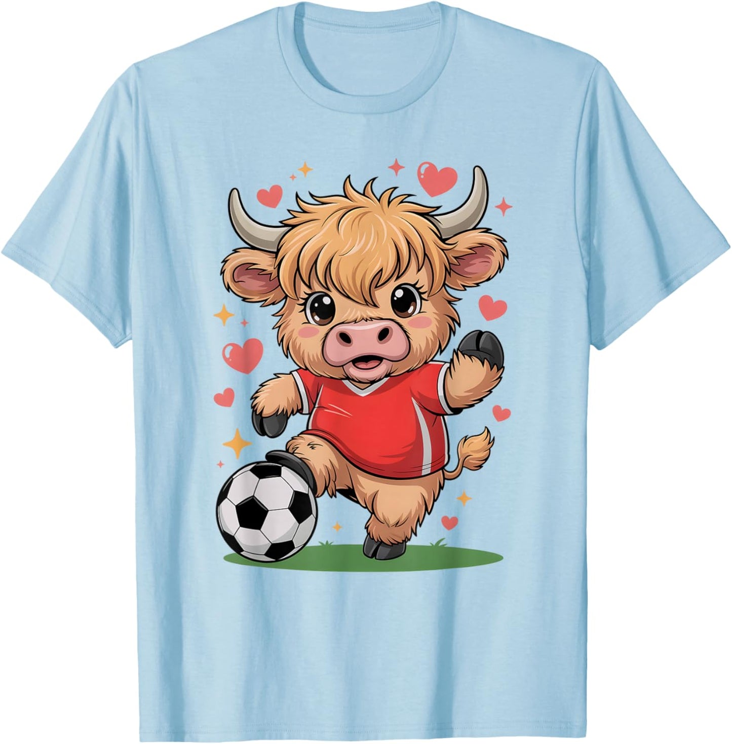 Kawaii Soccer Cow Just Girl Who Loves Highland Heifer Farm T-Shirt - T-Shirt | Light Blue